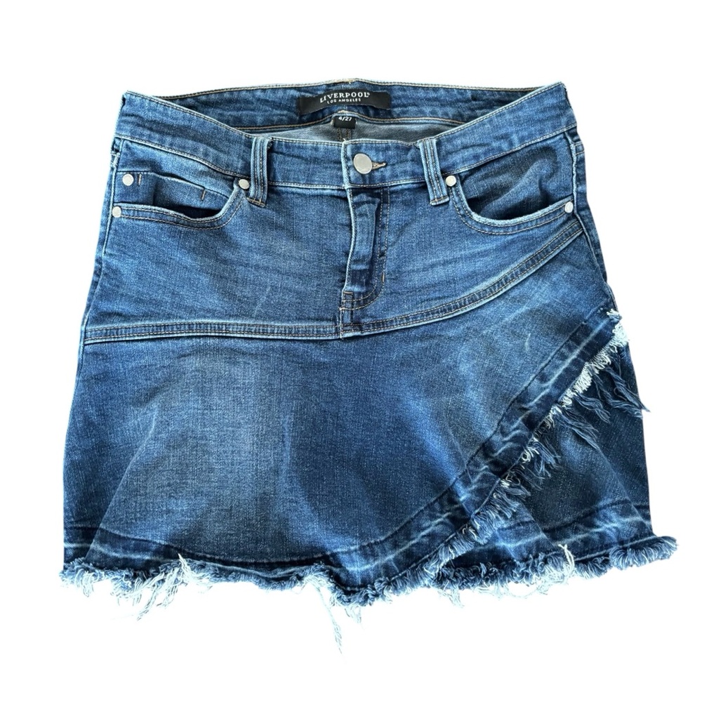 Liverpool Blue Frayed Mini Skirt